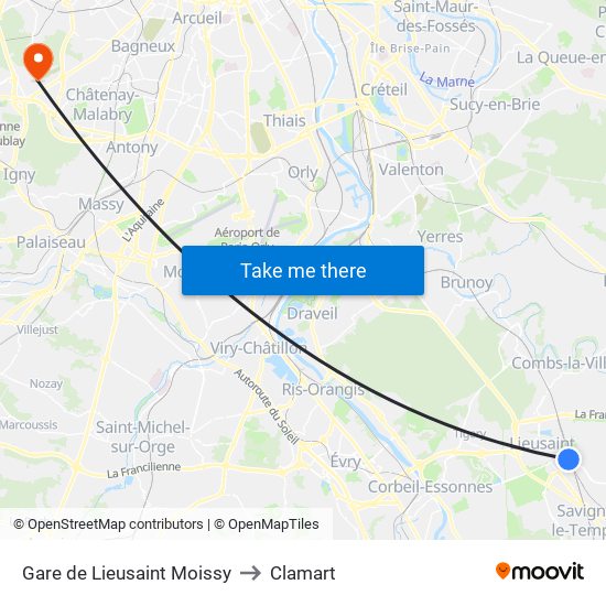 Gare de Lieusaint Moissy to Clamart map