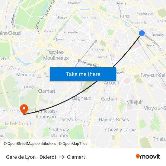 Gare de Lyon - Diderot to Clamart map