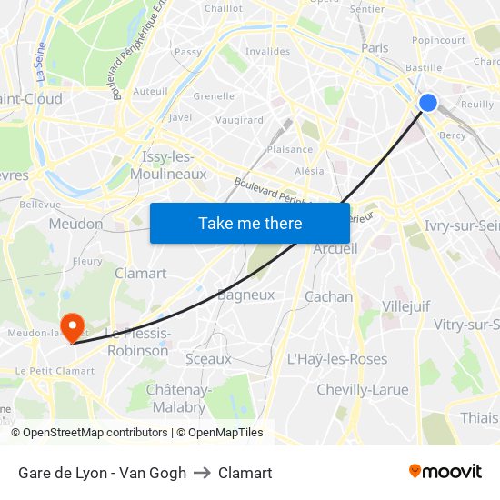 Gare de Lyon - Van Gogh to Clamart map
