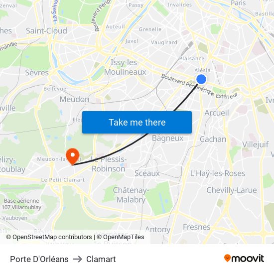 Porte D'Orléans to Clamart map