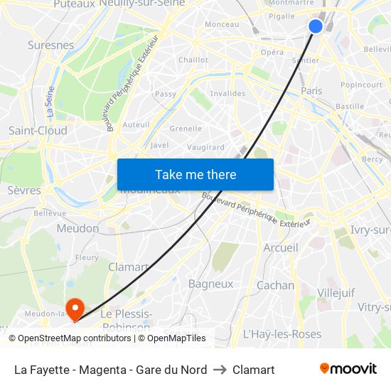 La Fayette - Magenta - Gare du Nord to Clamart map