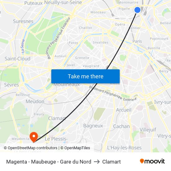 Magenta - Maubeuge - Gare du Nord to Clamart map