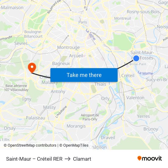 Saint-Maur – Créteil RER to Clamart map
