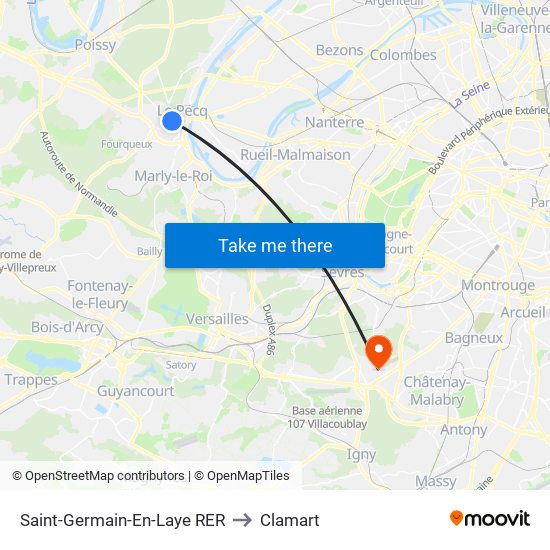 Saint-Germain-En-Laye RER to Clamart map