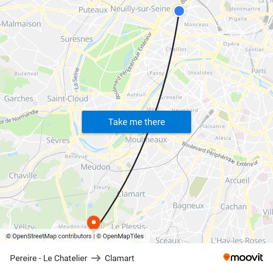 Pereire - Le Chatelier to Clamart map