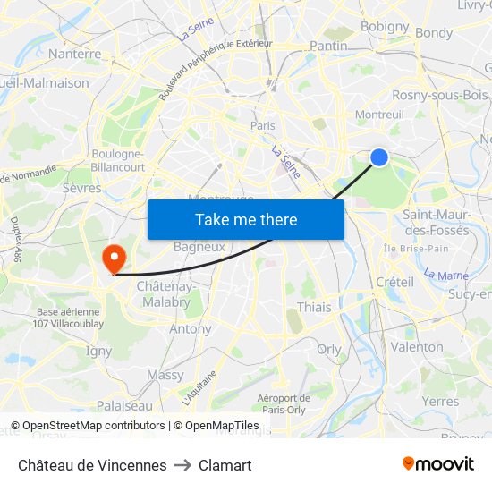 Château de Vincennes to Clamart map