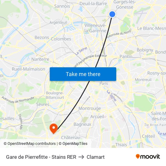 Gare de Pierrefitte - Stains RER to Clamart map