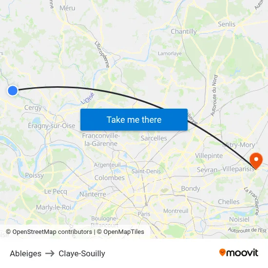 Ableiges to Claye-Souilly map
