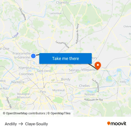 Andilly to Claye-Souilly map