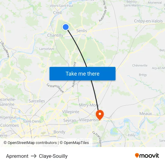 Apremont to Claye-Souilly map