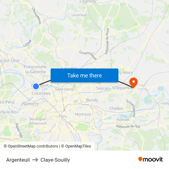 Argenteuil to Claye-Souilly map