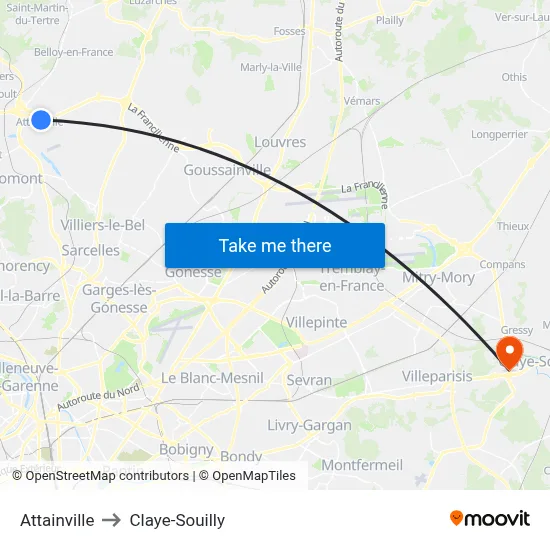 Attainville to Claye-Souilly map