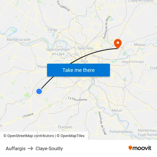 Auffargis to Claye-Souilly map