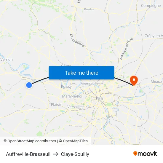 Auffreville-Brasseuil to Claye-Souilly map