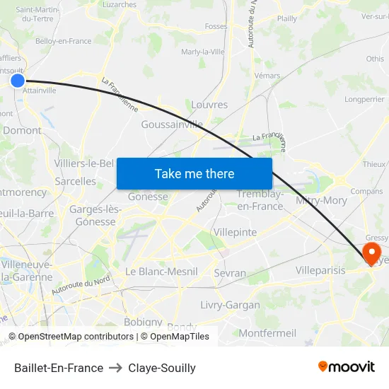 Baillet-En-France to Claye-Souilly map