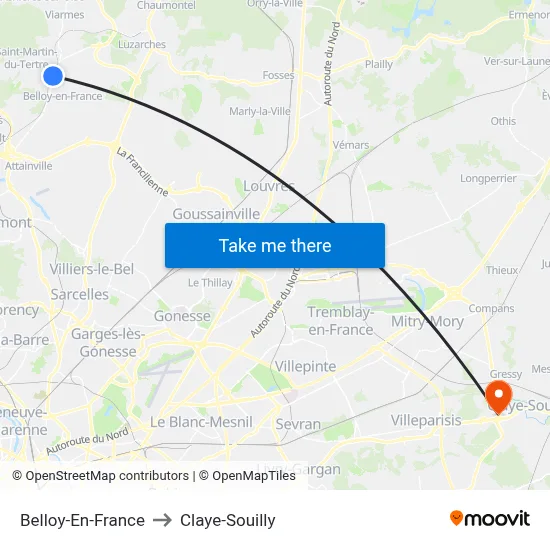 Belloy-En-France to Claye-Souilly map
