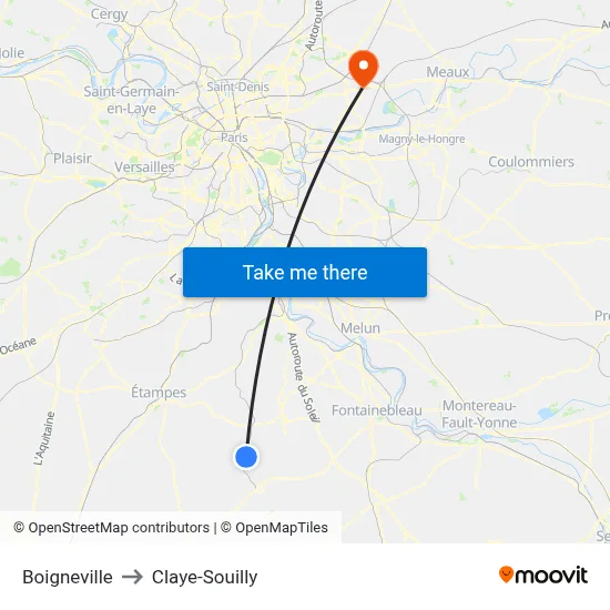 Boigneville to Claye-Souilly map
