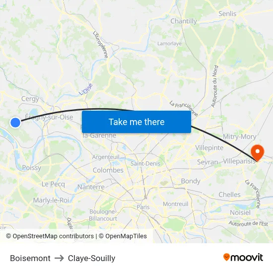 Boisemont to Claye-Souilly map