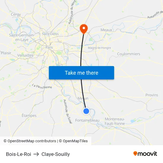 Bois-Le-Roi to Claye-Souilly map