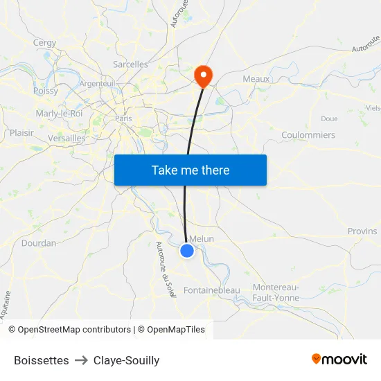 Boissettes to Claye-Souilly map