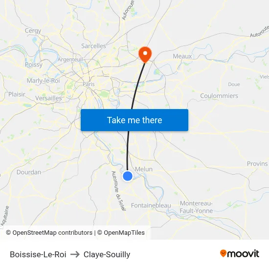 Boissise-Le-Roi to Claye-Souilly map