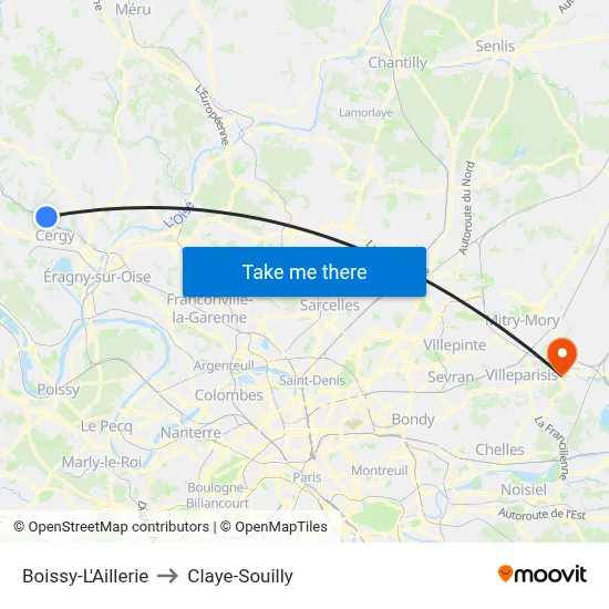 Boissy-L'Aillerie to Claye-Souilly map
