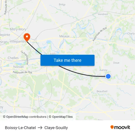 Boissy-Le-Chatel to Claye-Souilly map