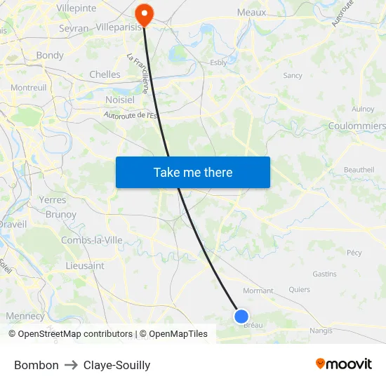 Bombon to Claye-Souilly map