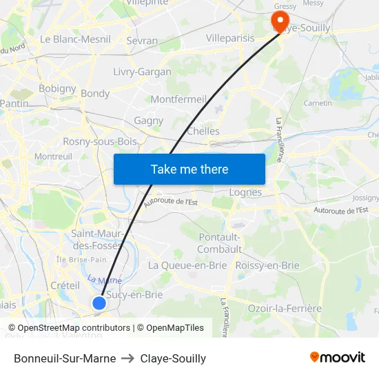 Bonneuil-Sur-Marne to Claye-Souilly map