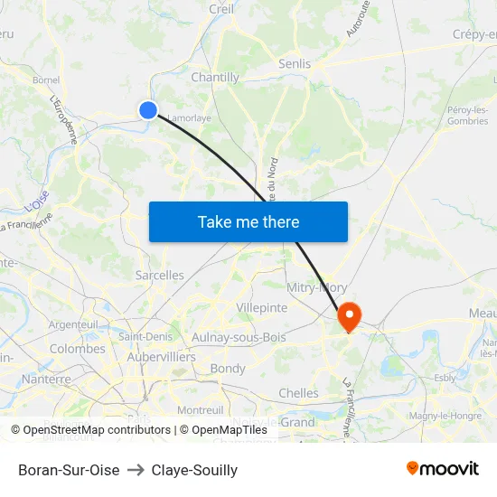 Boran-Sur-Oise to Claye-Souilly map