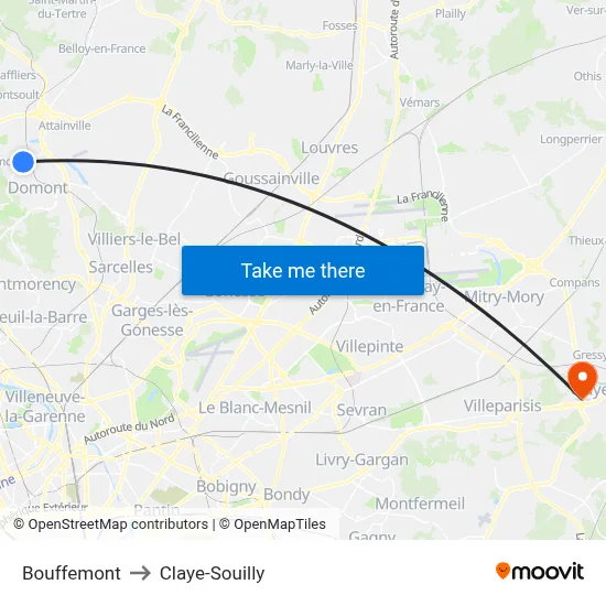 Bouffemont to Claye-Souilly map