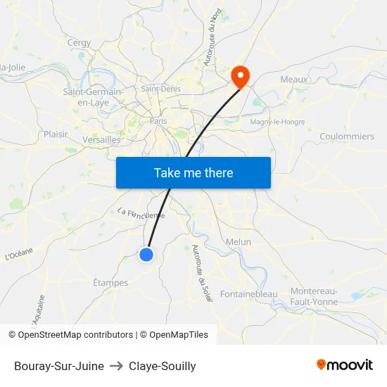 Bouray-Sur-Juine to Claye-Souilly map