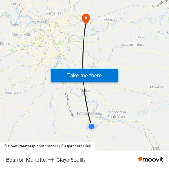 Bourron-Marlotte to Claye-Souilly map