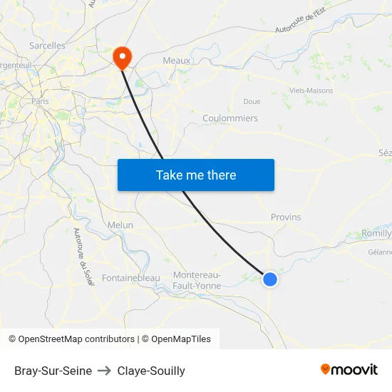 Bray-Sur-Seine to Claye-Souilly map