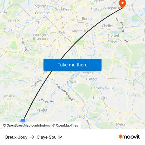 Breux-Jouy to Claye-Souilly map