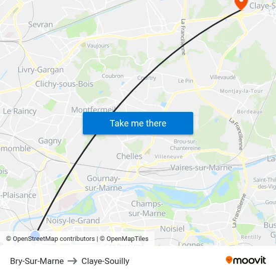 Bry-Sur-Marne to Claye-Souilly map