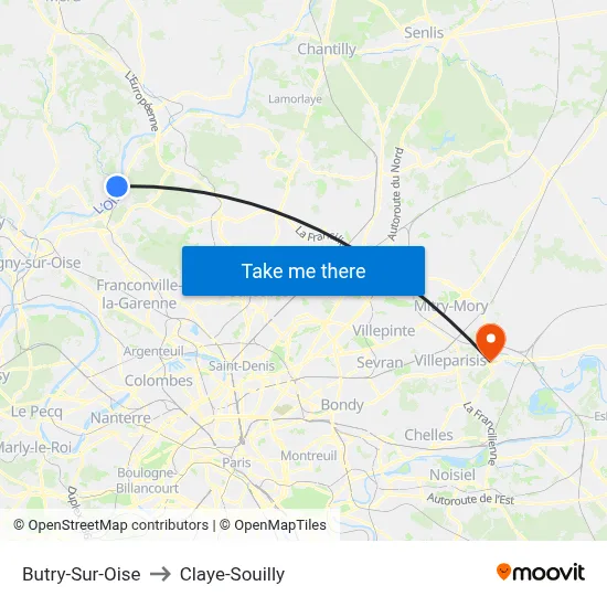Butry-Sur-Oise to Claye-Souilly map