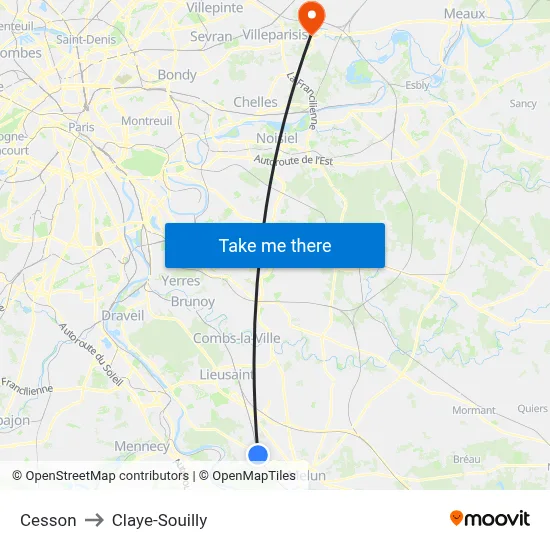 Cesson to Claye-Souilly map