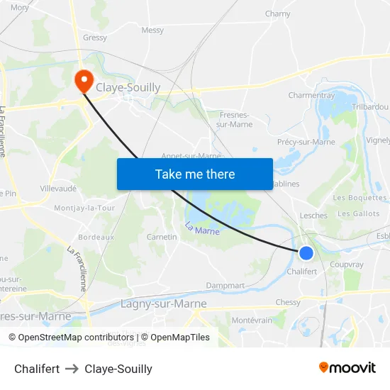 Chalifert to Claye-Souilly map