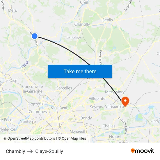 Chambly to Claye-Souilly map