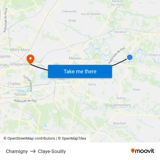 Chamigny to Claye-Souilly map