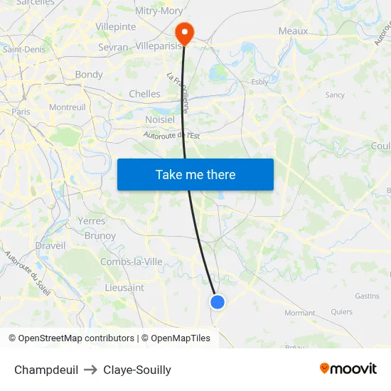 Champdeuil to Claye-Souilly map