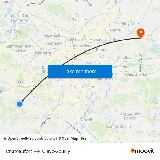 Chateaufort to Claye-Souilly map