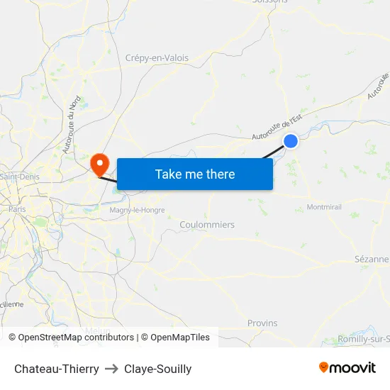 Chateau-Thierry to Claye-Souilly map