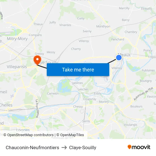 Chauconin-Neufmontiers to Claye-Souilly map