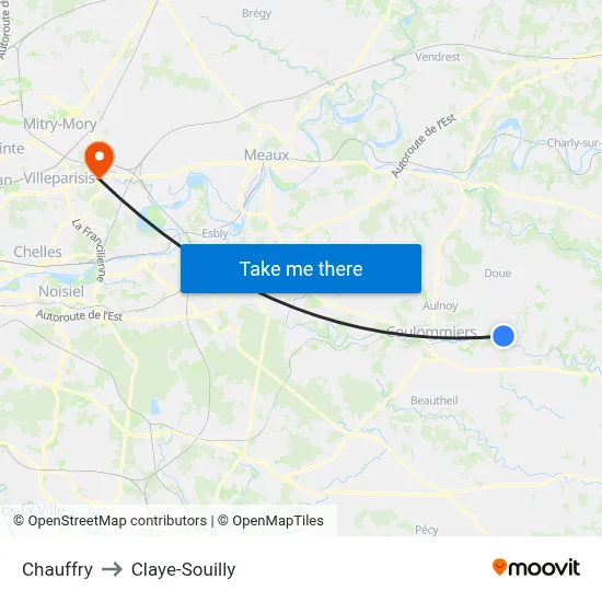Chauffry to Claye-Souilly map