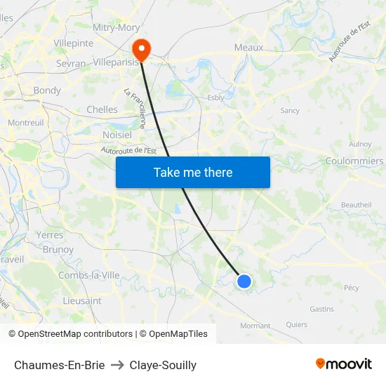 Chaumes-En-Brie to Claye-Souilly map