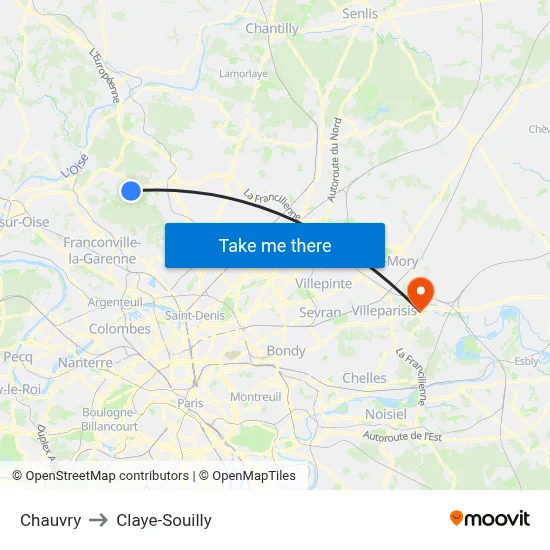 Chauvry to Claye-Souilly map