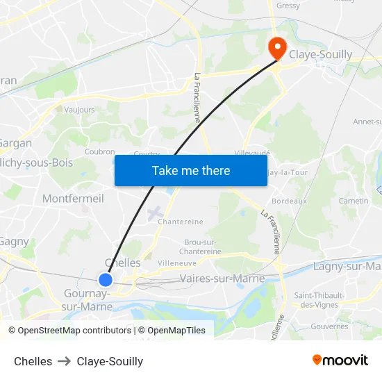 Chelles to Claye-Souilly map