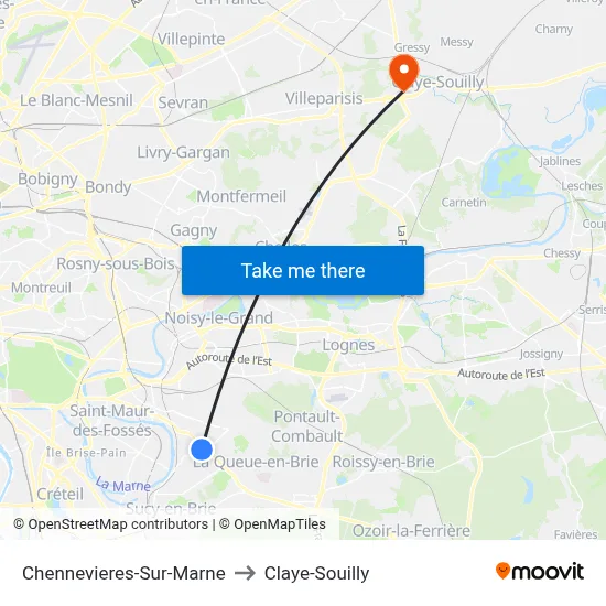 Chennevieres-Sur-Marne to Claye-Souilly map